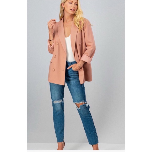 New Oversize Mauve pink button blazer jacket - Picture 4 of 8